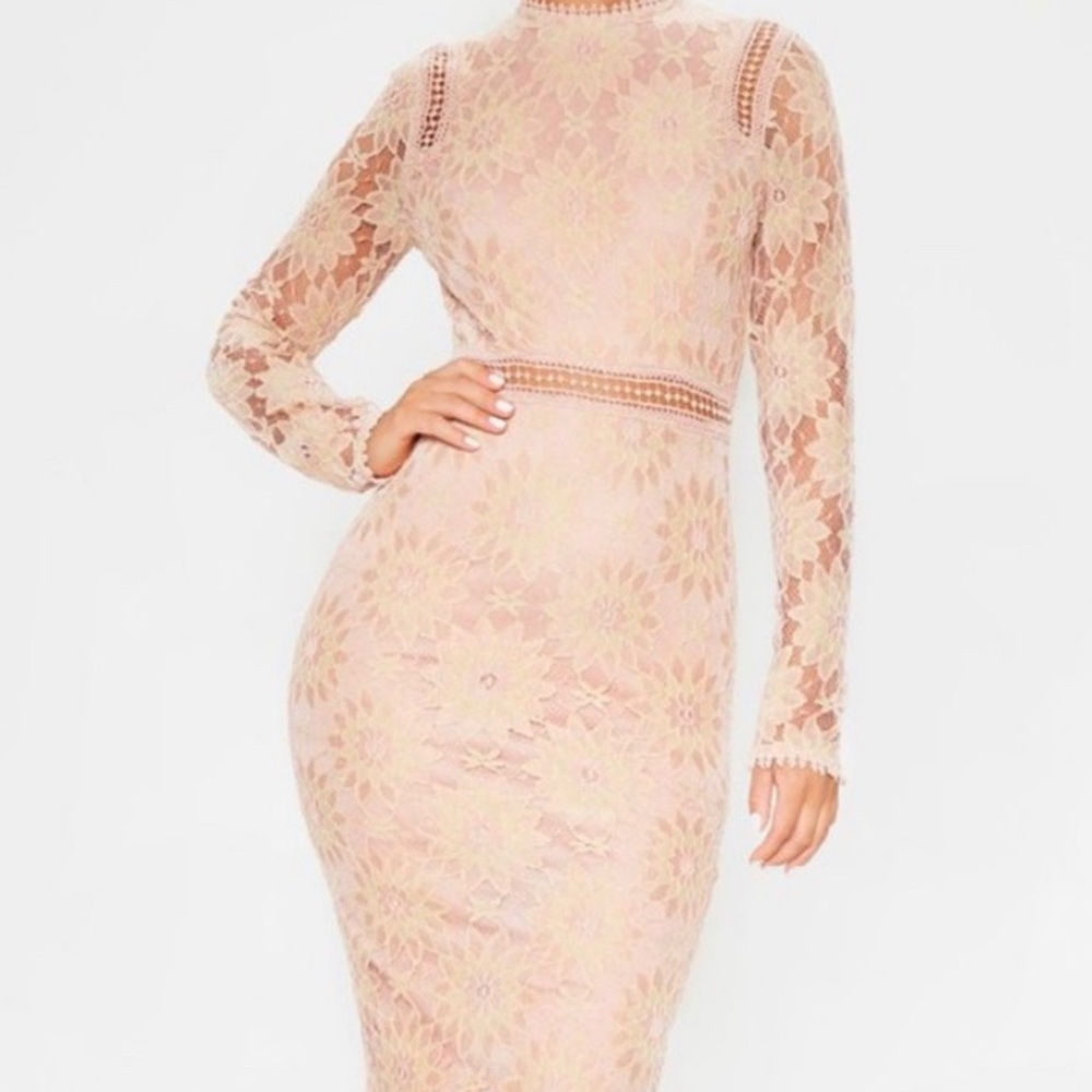 Pretty Little Thing Pink Lace Bodycon Midi Dress